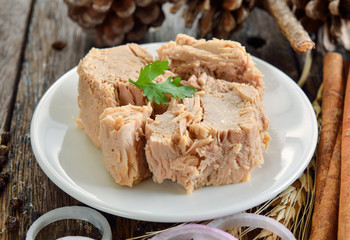 Canned tuna fish in plate