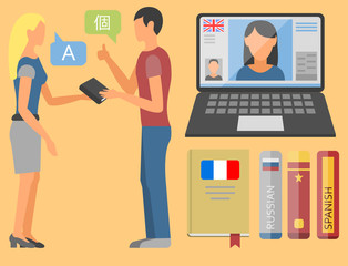 Vector illustration icons for educational programs languages distance education online learning