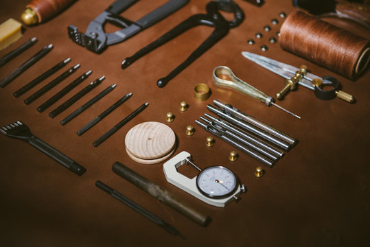 Various leather work tools