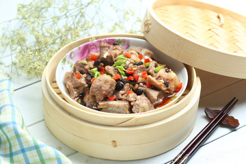 soy Steamed ribs in bamboo steamer