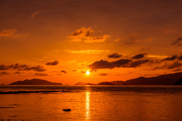 Vibrant sunset seascape on the beach of Lipeh Island,Thailand