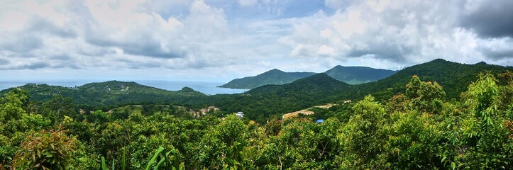 Panoramic view on hills and sea