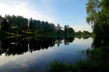 Fototapeta na wymiar Beautiful Russian river against the blue sky