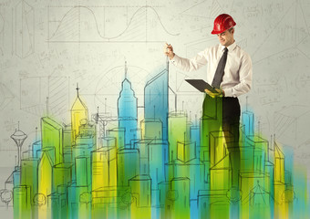 Business architect sketching a cityscape