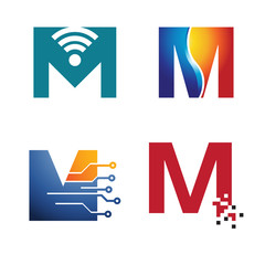 M Letter Initial Technology Symbol Logo Template