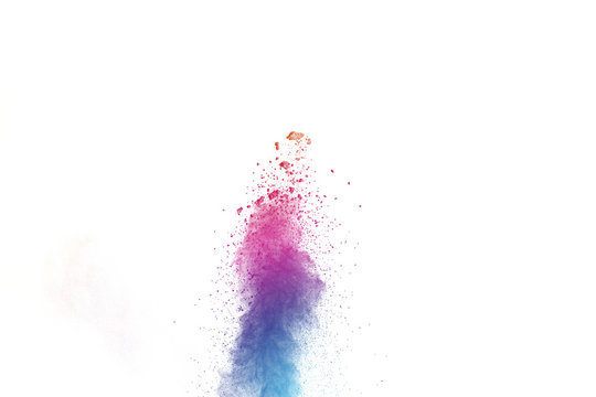 abstract color powder splatted on white background,Freeze motion of color powder explosion 