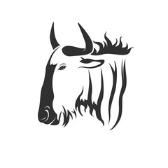 Vector of a wildebeest head on white background. Wild Animals.