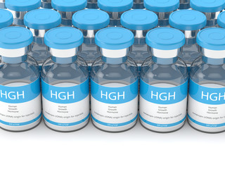 3d render of HGH vials in row