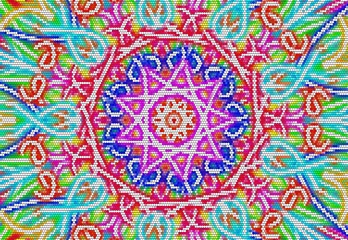 kaleido style pattern color dots glow on black background