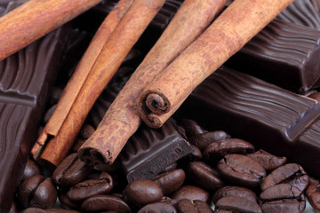 Coffee beans and chocolate cut