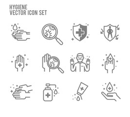 Hygiene anti bacteria vector icon set