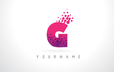 G Letter Logo with Pink Purple Color and Particles Dots Design.