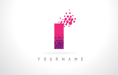 Obraz premium I Letter Logo with Pink Purple Color and Particles Dots Design.