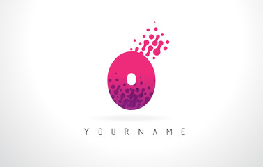O Letter Logo with Pink Purple Color and Particles Dots Design.