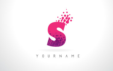 S Letter Logo with Pink Purple Color and Particles Dots Design.