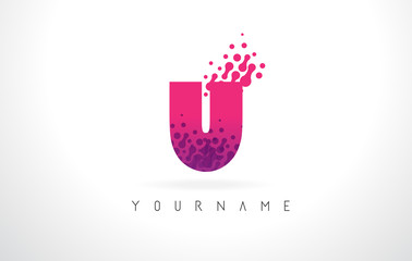 U Letter Logo with Pink Purple Color and Particles Dots Design.