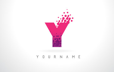 Y Letter Logo with Pink Purple Color and Particles Dots Design.