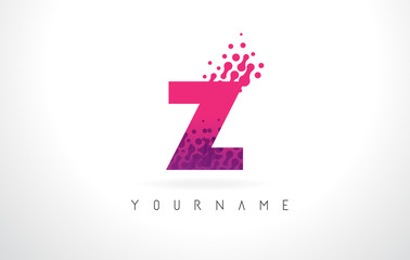 Z Letter Logo with Pink Purple Color and Particles Dots Design.