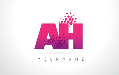 Fototapeta na wymiar AH A H Letter Logo with Pink Purple Color and Particles Dots Design.