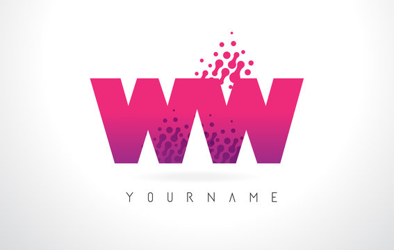 WW W Letter Logo with Pink Purple Color and Particles Dots Design.