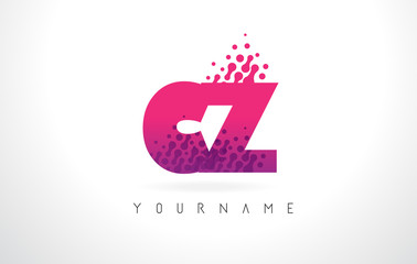 CZ C Z Letter Logo with Pink Purple Color and Particles Dots Design.