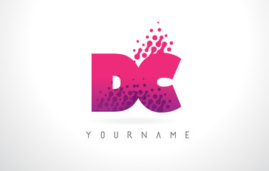 DC D C Letter Logo with Pink Purple Color and Particles Dots Design.
