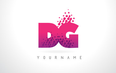 DG D G Letter Logo with Pink Purple Color and Particles Dots Design.