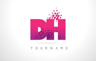 Obraz premium DH D H Letter Logo with Pink Purple Color and Particles Dots Design.
