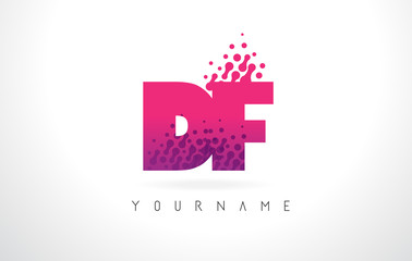 DF D F Letter Logo with Pink Purple Color and Particles Dots Design.
