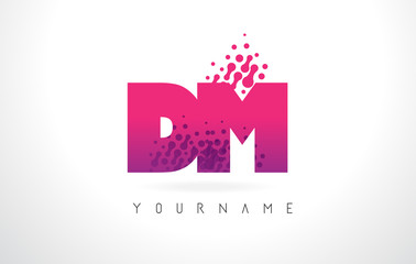 DM D M Letter Logo with Pink Purple Color and Particles Dots Design.