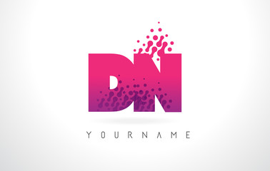 DN D N Letter Logo with Pink Purple Color and Particles Dots Design.