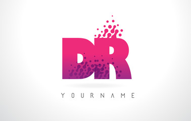 Fototapeta premium DR D R Letter Logo with Pink Purple Color and Particles Dots Design.
