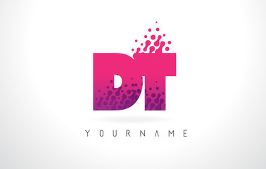 DT D T Letter Logo with Pink Purple Color and Particles Dots Design.