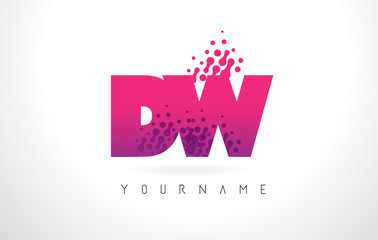 Fototapeta premium DW D W Letter Logo with Pink Purple Color and Particles Dots Design.