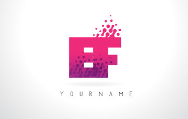 EF E F Letter Logo with Pink Purple Color and Particles Dots Design.