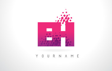 Fototapeta na wymiar EH E H Letter Logo with Pink Purple Color and Particles Dots Design.