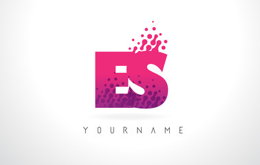 ES E S Letter Logo with Pink Purple Color and Particles Dots Design.