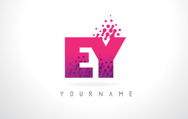 EY E Y Letter Logo with Pink Purple Color and Particles Dots Design.