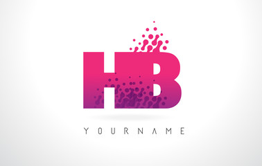HB H B Letter Logo with Pink Purple Color and Particles Dots Design.