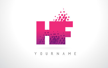 HF H F Letter Logo with Pink Purple Color and Particles Dots Design.