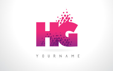 HG H G Letter Logo with Pink Purple Color and Particles Dots Design.