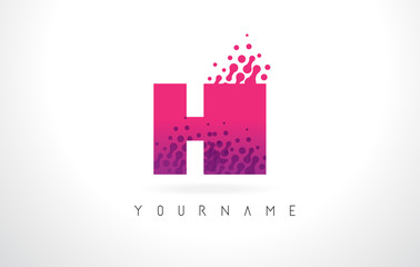 Fototapeta na wymiar HI H I Letter Logo with Pink Purple Color and Particles Dots Design.