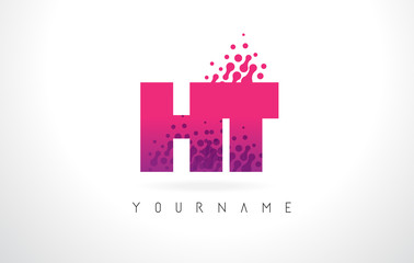 HT H T Letter Logo with Pink Purple Color and Particles Dots Design.