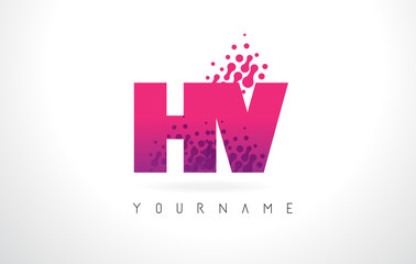 HV H V Letter Logo with Pink Purple Color and Particles Dots Design.