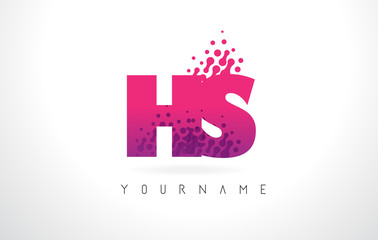 HS H S Letter Logo with Pink Purple Color and Particles Dots Design.