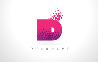 ID I D Letter Logo with Pink Purple Color and Particles Dots Design.