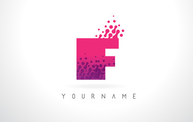 Obraz premium IF I F Letter Logo with Pink Purple Color and Particles Dots Design.