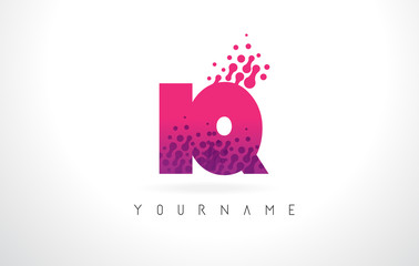 IQ I Q Letter Logo with Pink Purple Color and Particles Dots Design.