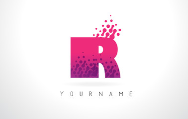 IR I R Letter Logo with Pink Purple Color and Particles Dots Design.