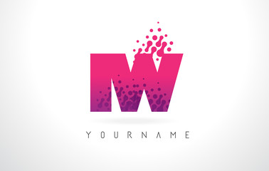 IW I W Letter Logo with Pink Purple Color and Particles Dots Design.